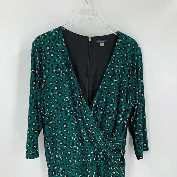 Tommy Hilfiger faux wrap jersey knit shift dress green cheetah leopard print 18W - Picture 3 of 6